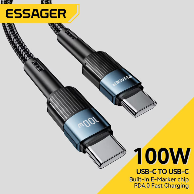 Essager USB-C auf USB-C Kabel 100 W PD Schnellladegerät, Schwarz, Länge: 3 m - Bild 1