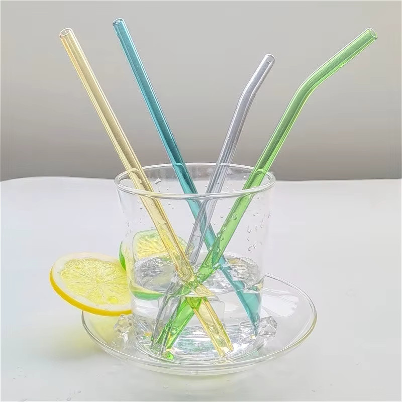 5 Stück gebogene Glasstrohhalme aus Borosilikatglas, transparent, Länge: 20 cm, Durchmesser: 0,8 cm - Bild 1