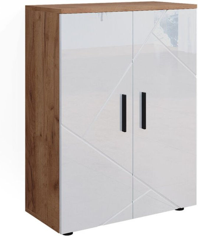 Vicco Badschrank Irma Badezimmerkommode in Eiche und Weiß Hochglanz, B/H: 60 x 81 cm - Bild 2