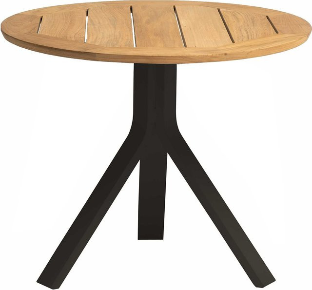 Stern Beistelltisch Freddie mit Teakplatte, Durchmesser: 55 cm, Aluminium schwarz matt - Bild 1