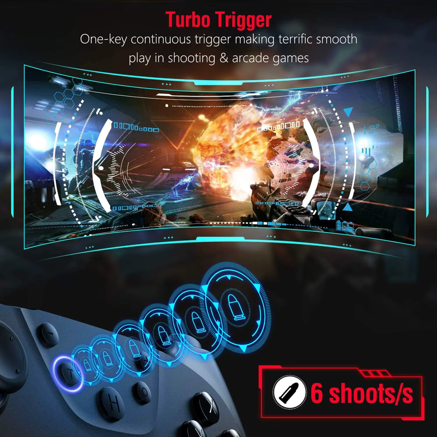 AyeBeau Bluetooth Wireless USB Controller Kit für Nintendo Switch, OLED und Lite sowie PC, Gamepad Joystick mit Trigger und Command Funktionen in Schwarz und Rot - Bild 5