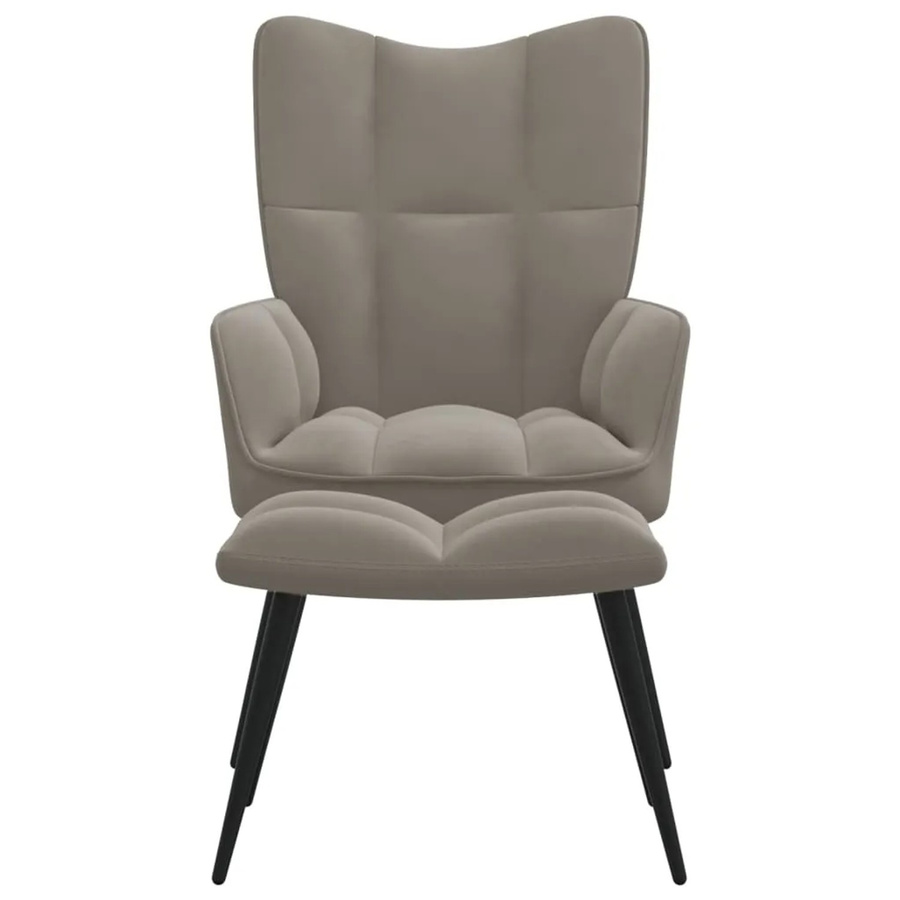 vidaXL Relaxsessel mit Hocker in Hellgrau, Samtbezug, Modernes Design mit Metallgestell - Bild 2