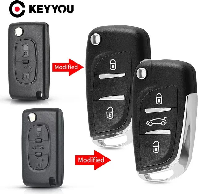 KEYYOU Modifizierter Autoschlüssel Schwarz für Citroen C2 C4 C5 Berlingo Xsara Picasso und Peugeot 306 407 807 Partner VA2/HU83 - Bild 1