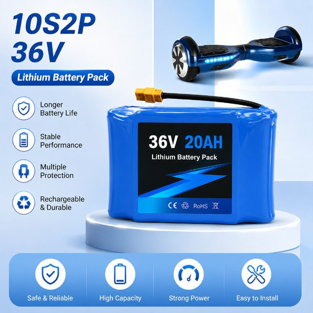 Wiederaufladbarer 36V Lithium-Ionen-Akku 10S2P mit Schutzplatine für Elektro-Balance-Scooter und Smart Zweirad-Roller in Blau - Bild 1