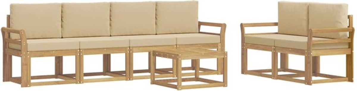 7-teilige Outdoor-Sofagarnitur aus Akazie mit Kissen in Weiß und Beige von vidaXL - Bild 1