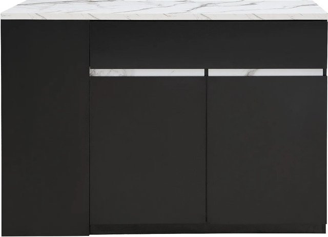 Kücheninsel Meili von Vente-unique in Schwarz und Weiß mit Marmoreffekt, B: 130 cm, T: 65 cm, H: 90 cm - Bild 1