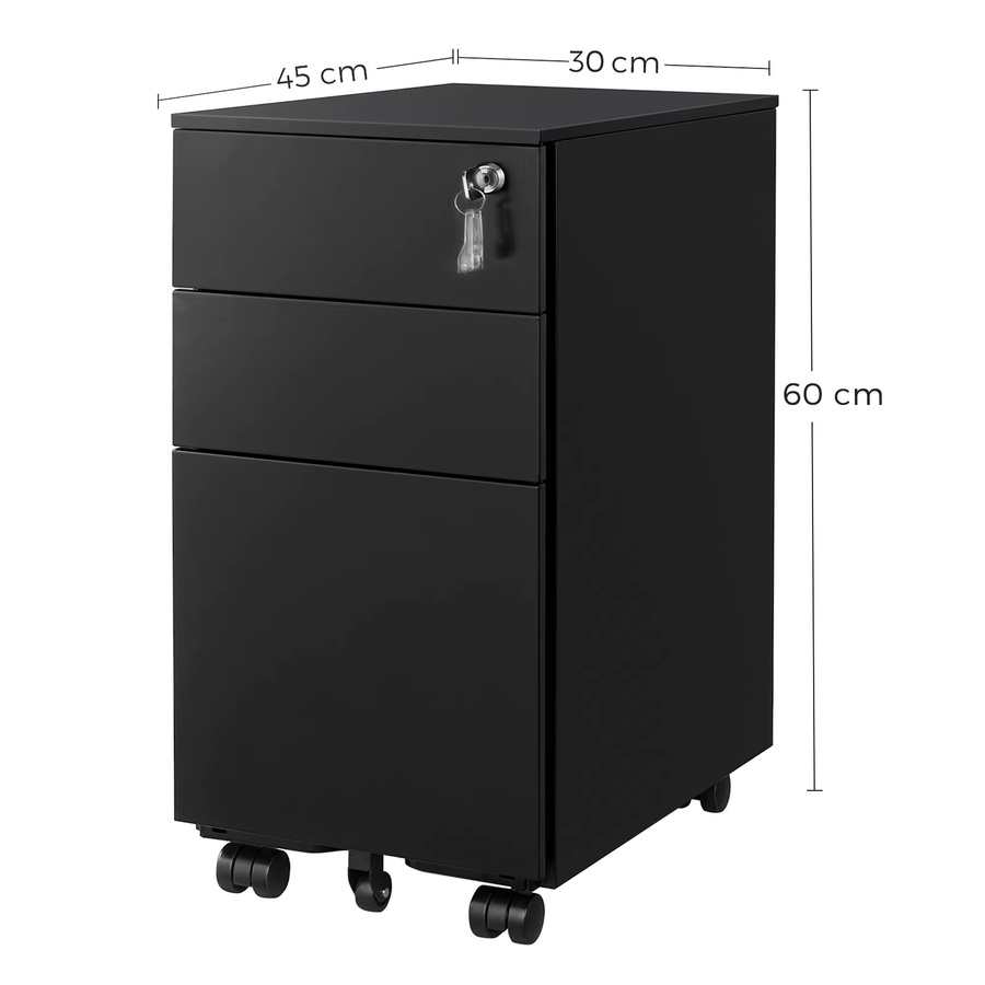 Songmcis Rollcontainer mit 3 Schubladen und Schloss für das Home Office, B/T/H: 45 x 30 x 60 cm - Bild 5