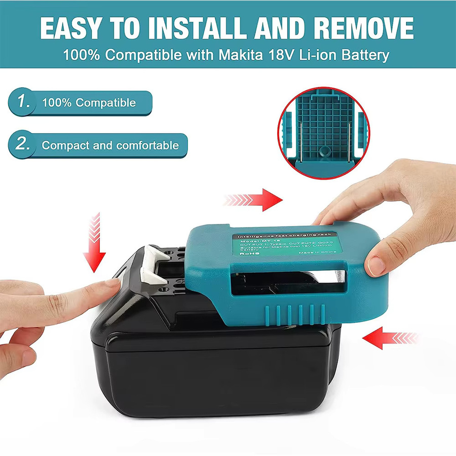 Makita 18V Lithium-Akku Schnellladegerät Adapter mit 5V USB und 18W Typ-C Anschluss in Blau - Bild 5