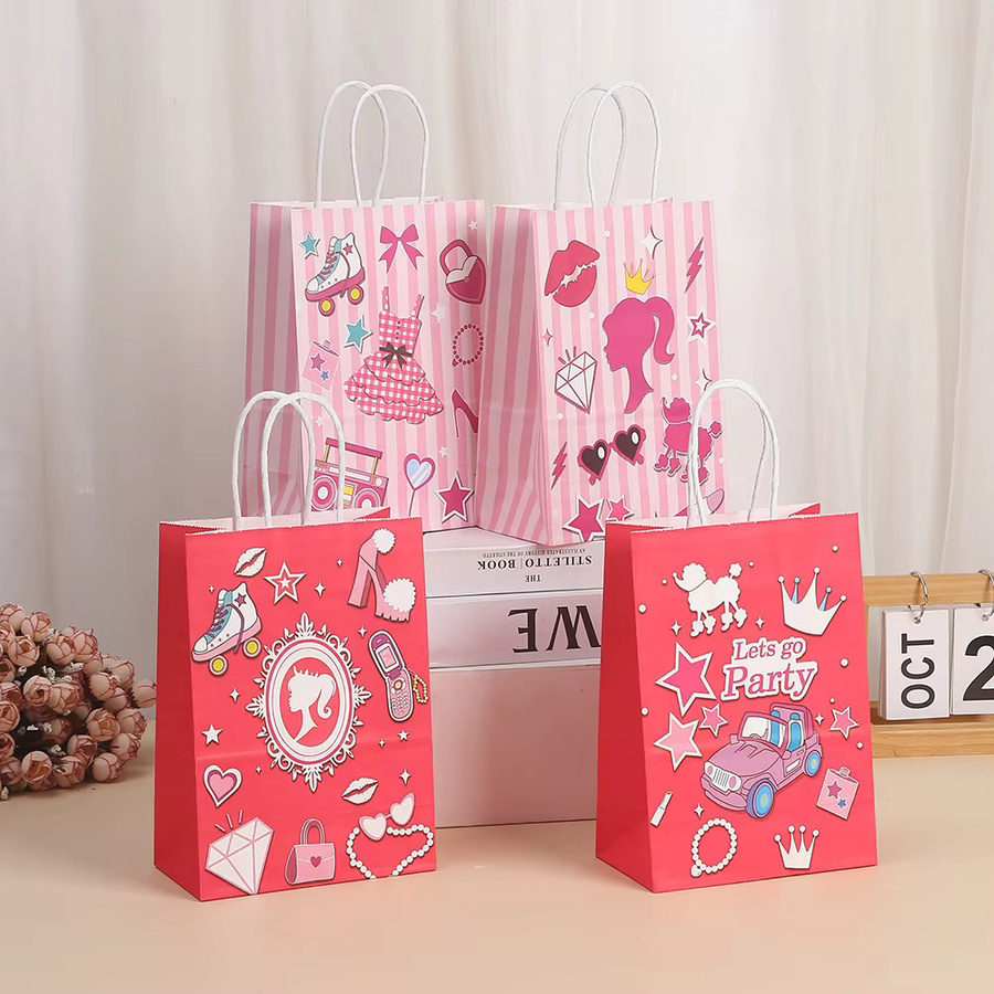 Mehrfarbige Kraftpapier-Geschenkverpackungstaschen mit Cartoon-Design für Geburtstage und Muttertag, 4/8 Stück - Bild 3
