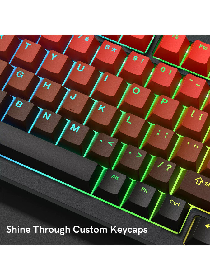 Oeny RGB Tastenkappen im Farbverlauf Rot-Schwarz aus PBT Double Shot mit Shine Through für mechanische Cherry MX Switches - Bild 3