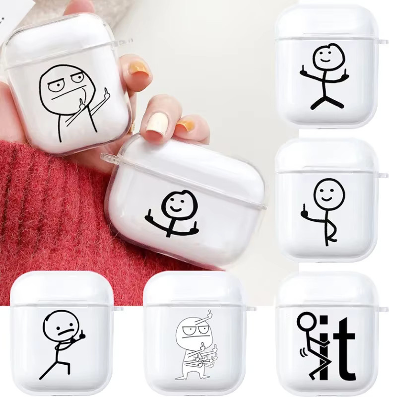 Transparente Kopfhörer-Schutzhülle mit lustigem Cartoon-Linien-Mann Design für Apple AirPods 4, 3, 2 und 1 - Bild 2