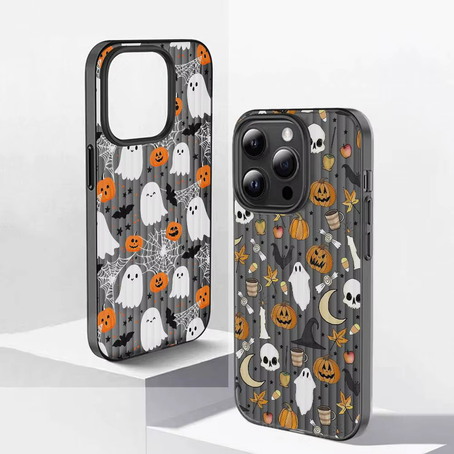 Potdemiel Halloween Kürbis und Geist Handyhülle für iPhone 11 bis iPhone 17 Pro Max Plus, Multicolor, Stoßfeste Rückseite mit Wellen-Design - Bild 2