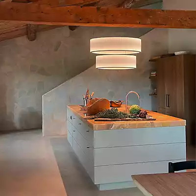 10 HEURES Ronde Pendelleuchte LED in Weiß mit Stoffschirm, Durchmesser: 80 cm - Bild 1