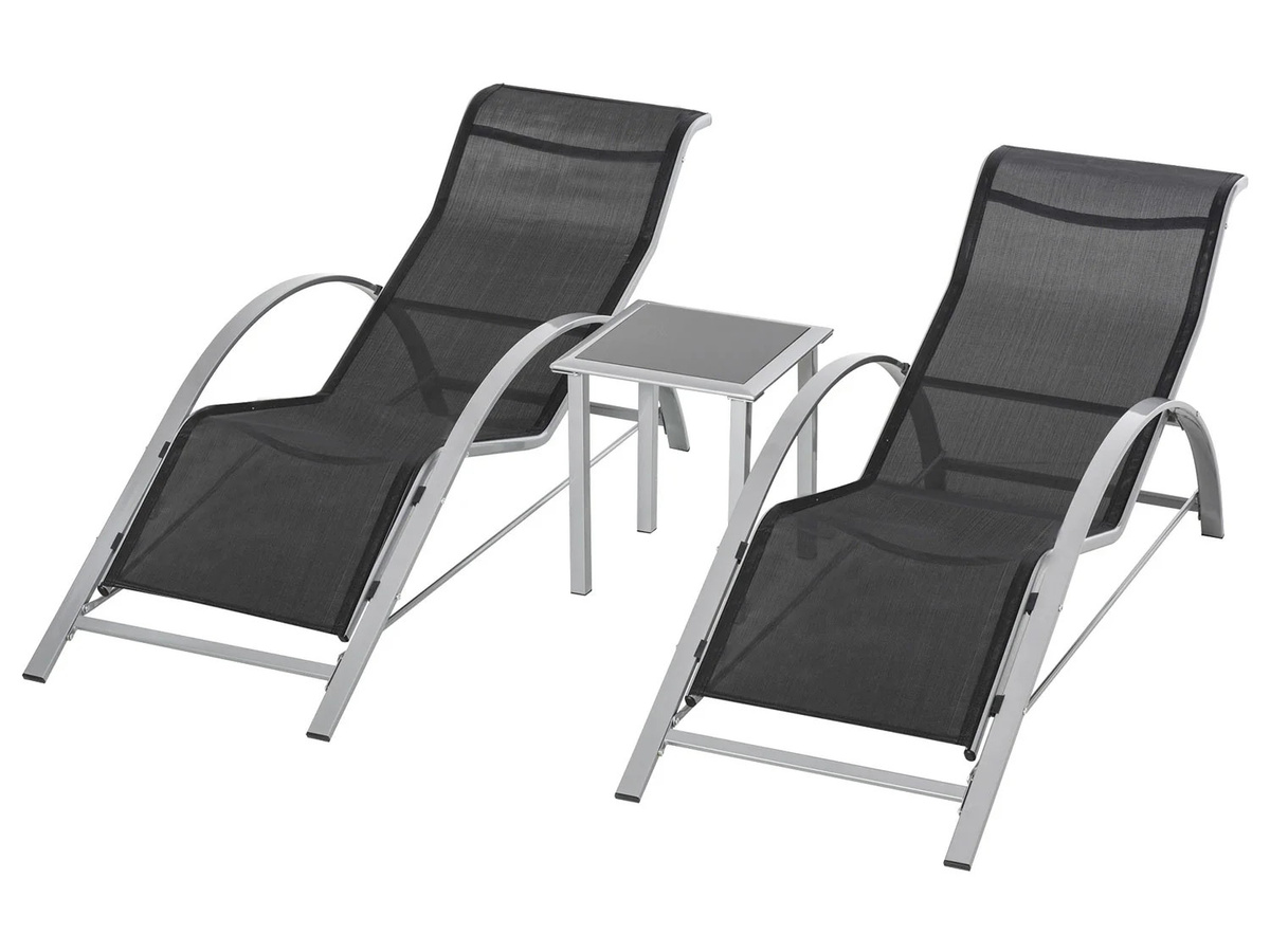 Outsunny Gartenliege-Set 3-teilig aus Metall mit Tisch und 2 Liegen in Schwarz und Silber, B/H/T: 59 x 66 x 169 cm - Bild 2