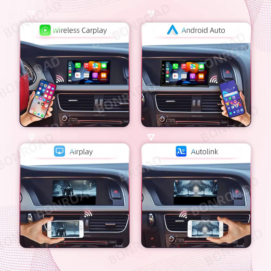 Bonroad Kabelloser CarPlay und Android Auto Interface Adapter für Audi A4 B8, A5 und Q5 (2014-2018) mit Bluetooth und GPS in Schwarz - Bild 2