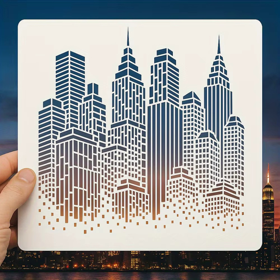 PenhuaMoban Wolkenkratzer Malvorlage für DIY Projekte, Schablone für Fotoalben und Papierkarten, B/B/H: 30 x 30 cm - Bild 3