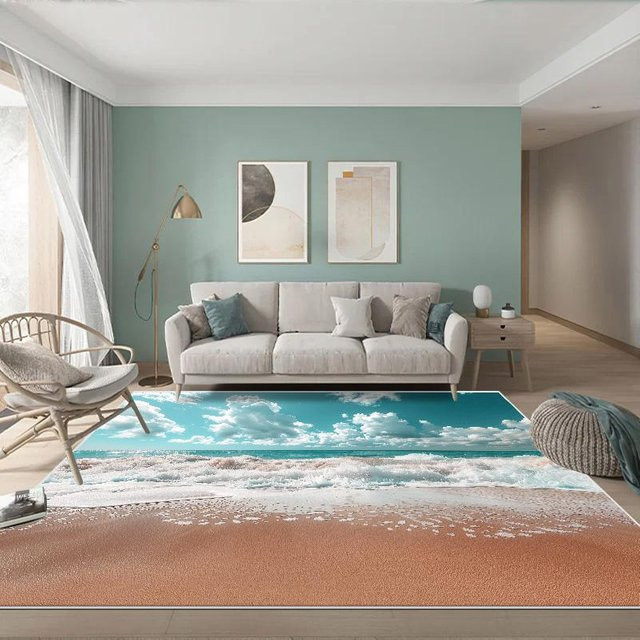 JGJG 3D Meereswelle Teppich in Blau, rutschfeste und waschbare Bodenmatte für Wohnzimmer, Kinderzimmer oder Schlafzimmer, B/T: 160 x 230 cm - Bild 1