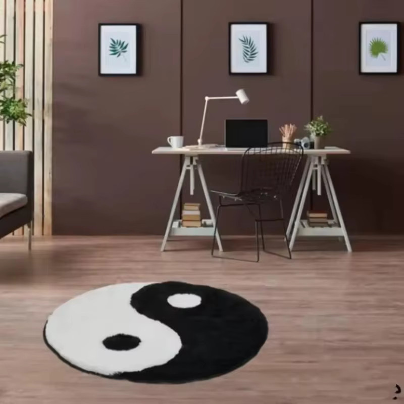 VIKAMA Runder Plüschteppich mit Yin-Yang-Symbol in Geometrisches Design für Wohnzimmer und Schlafzimmer - Bild 3