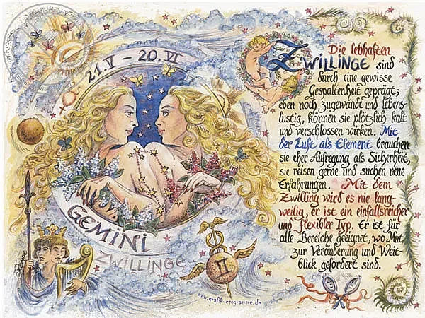 Sternbild Zwillinge Poster auf Antikpapier in Braun und Multicolour, A4 Format - Bild 1