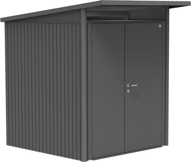 Biohort Metall-Gerätehaus AvantGarde mit Doppeltür und Pultdach, Dunkelgrau-metallic, B/T/H: 174 x 174 x 218 cm - Bild 1