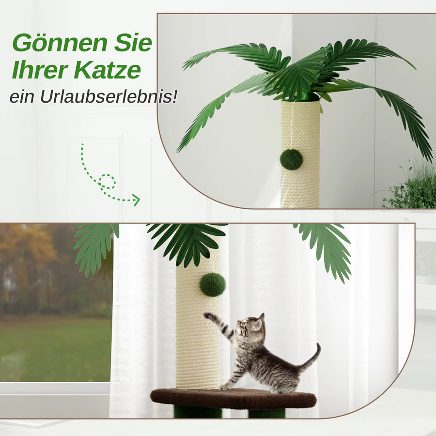 Dogat 3-in-1 Katzenkratzbaum mit Höhle und Spielzeug, Grau/Grün, H: 90 cm, B: 40 cm, T: 40 cm - Bild 6