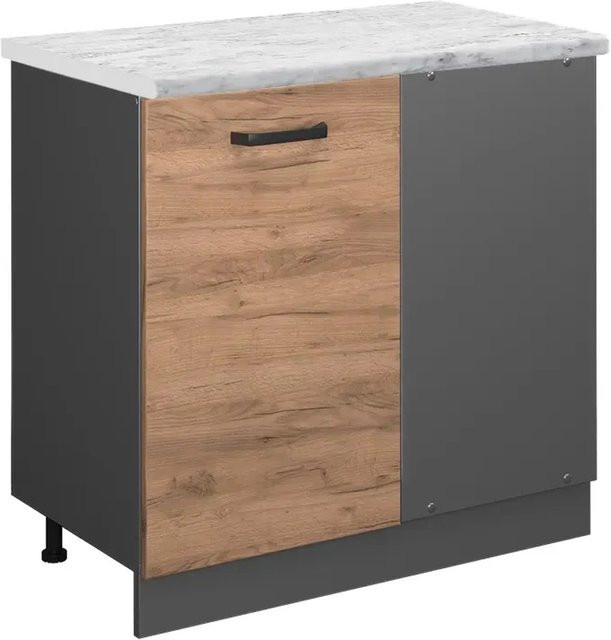 Vicco R-Line Eckunterschrank Küchen Eckschrank in Goldkraft Eiche und Anthrazit mit Marmor-Optik, B/T/H: 86,0 x 46,0 x 81,6 cm - Bild 1
