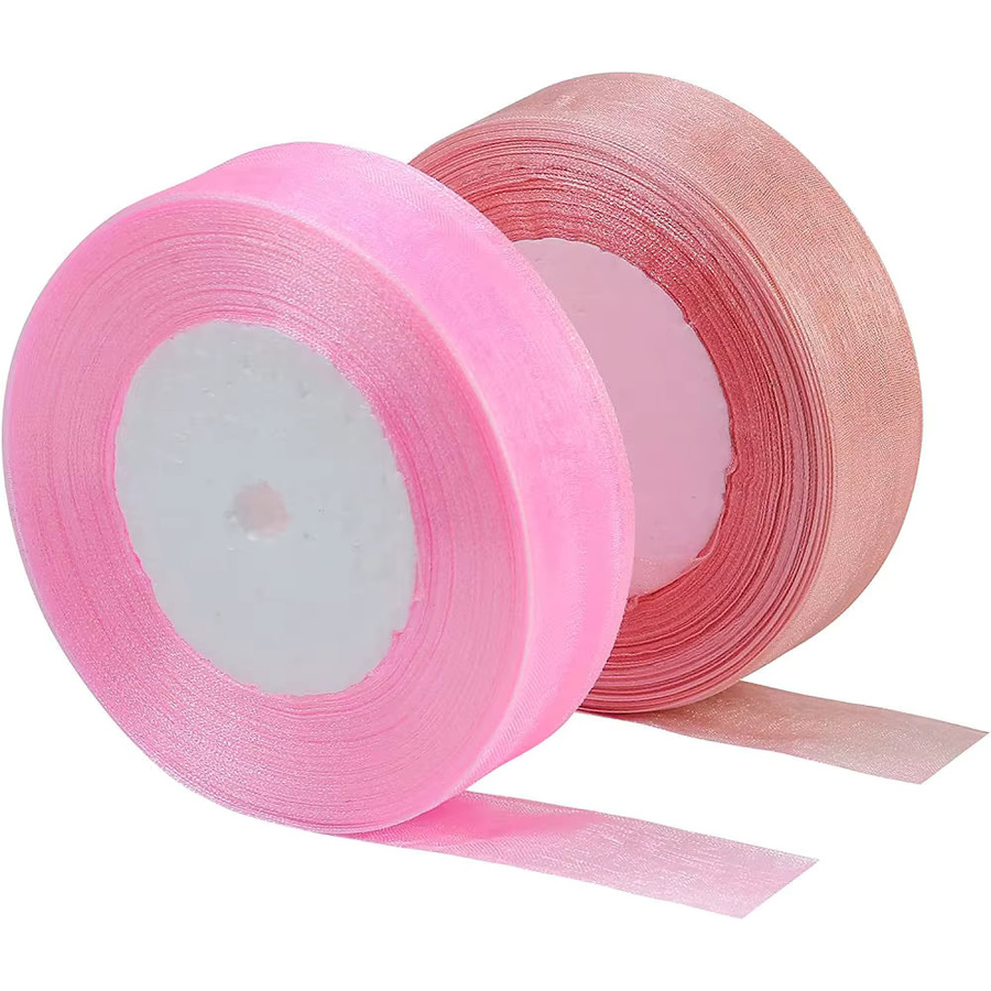 SUNEEYDAY Chiffon-Organzaband in Rosa, transparentes Stoffband für DIY-Handwerk und Dekoration, 50 Yards - Bild 1
