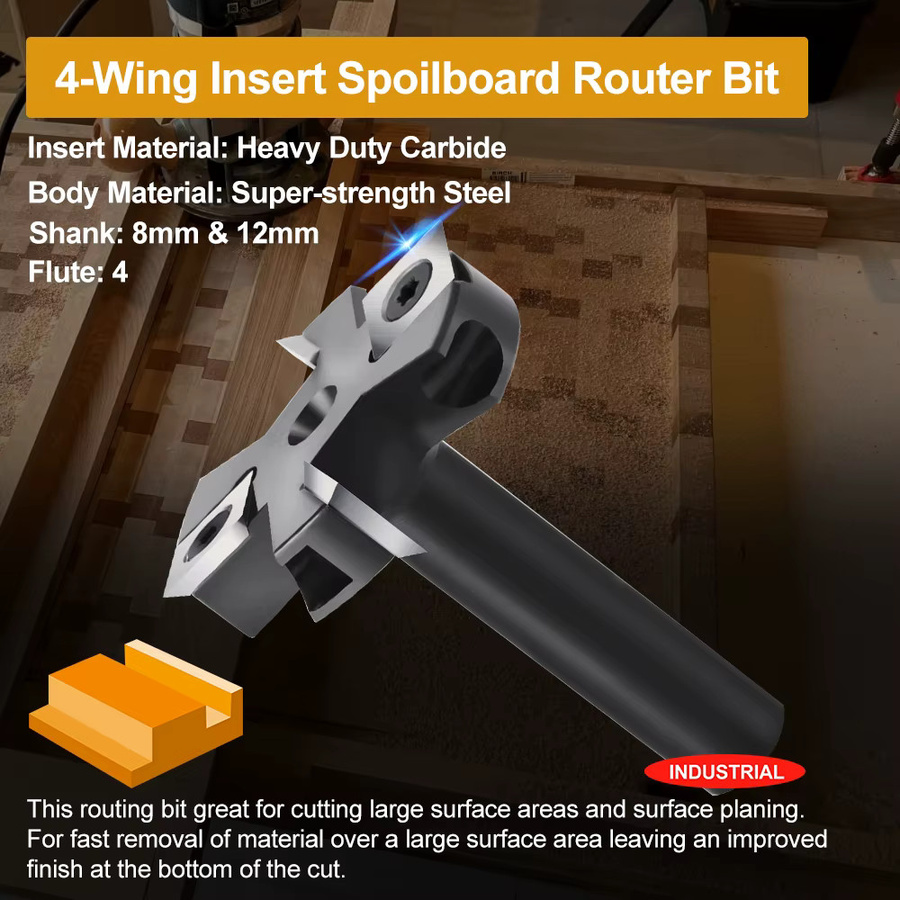 CMCP CNC Spoilboard Surfacing Fräser mit 8 mm Schaft und 4 Flöten aus Hartmetall zur Abflachung - Bild 5