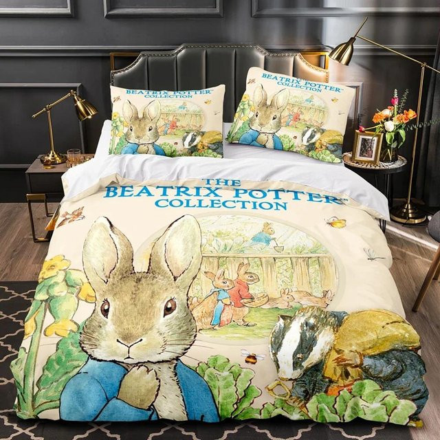 Bettwäsche-Set Allbestart Peter Hase Motiv Welt Australien Europa USA, Mikrofaser Mehrfarbig, B/H: 135 x 200 cm - Bild 1