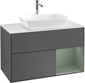 V&B Waschtischunterschrank Finion 100 mit Wandbeleuchtung in Anthrazit lackiert, Breite: 100 cm, Tiefe: 50,1 cm, Höhe: 50,1 cm - Bild 1