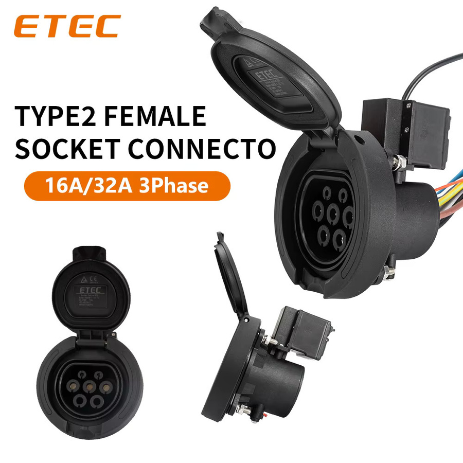 ETEC EV-Ladeanschluss Typ 2 Steckverbinder in Schwarz, 32A Dreiphasig mit Motorsperre nach IEC 62196-2 Standard - Bild 5