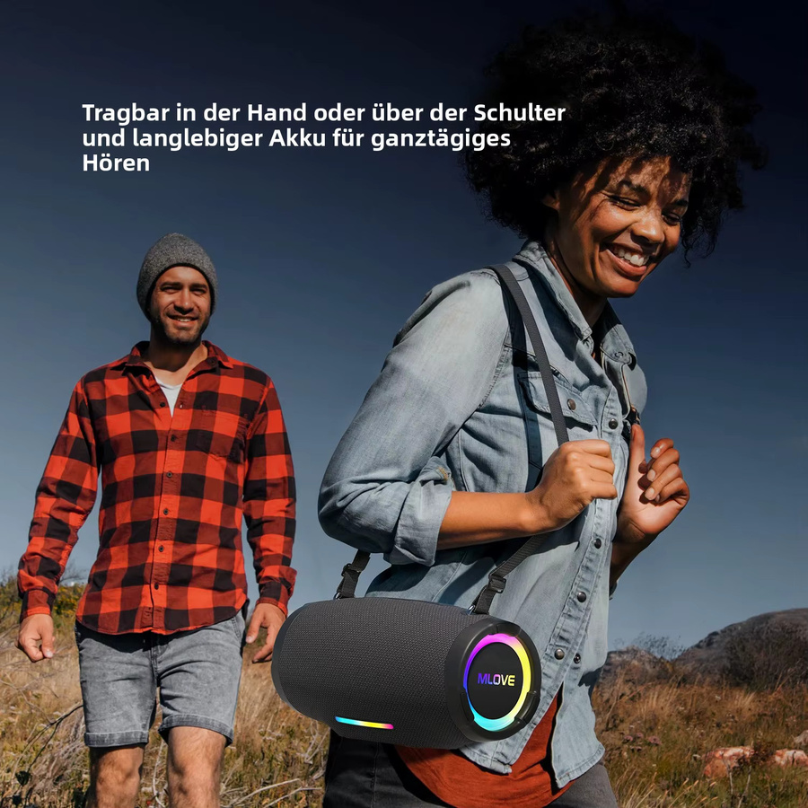 Mlove E90 Bluetooth Outdoor-Lautsprecher in Schwarz, 80 W mit tiefem Bass, IPX7 wasserdicht und staubdicht - Bild 2