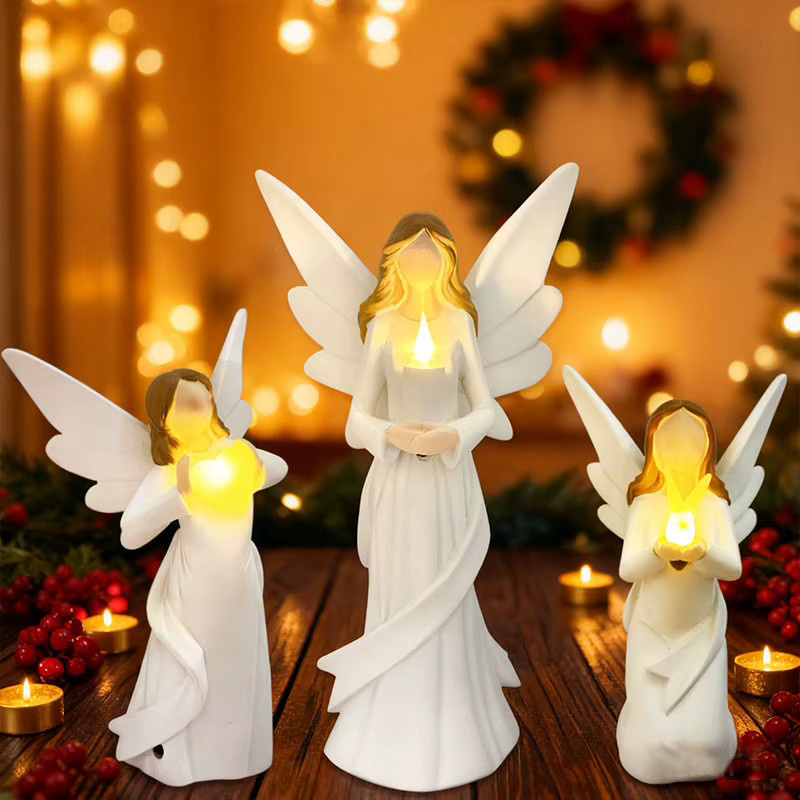 Weißes Engelskerzen-Skulpturenlicht als Tischdekoration für Weihnachten und festliche Anlässe - Bild 6