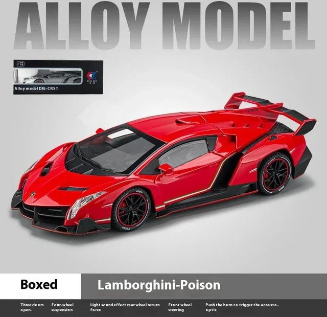Linyi toy car Lamborghini Poison Veneno, Modellauto, 1:24, Metall, mit Licht und Sound, ab 14 Jahren - Bild 1