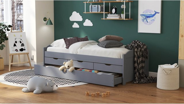 Funktionsbett Lena von Inter Link aus Massivholz mit Schubladen in Grau, B/L: 90 x 200 cm - Bild 1
