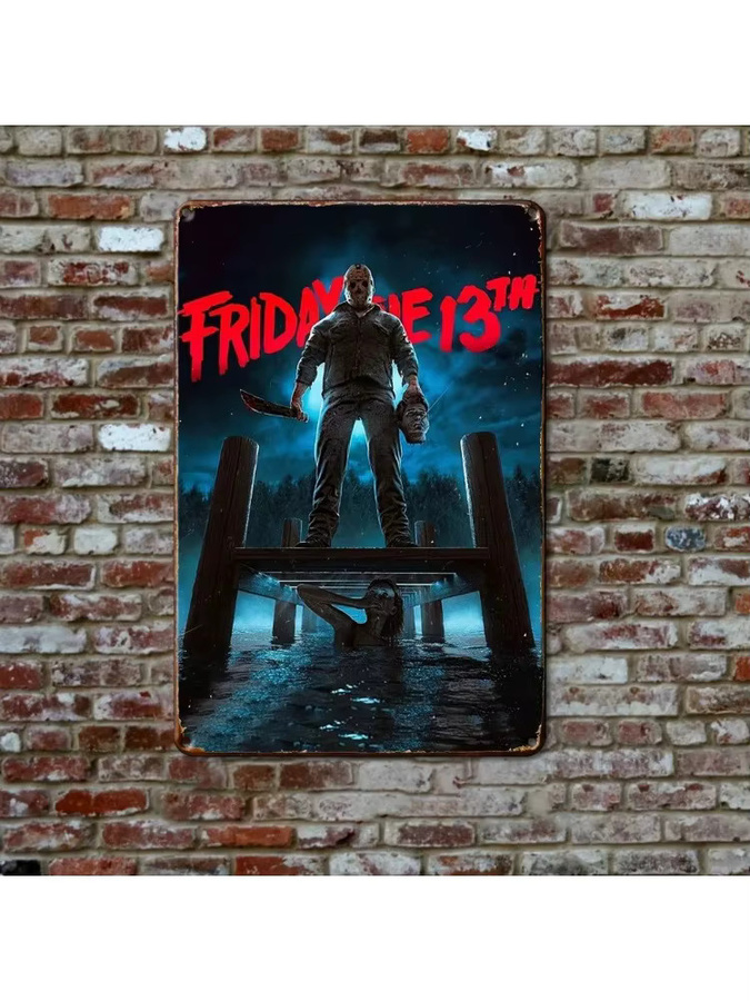 FRIDAY13THARTZ Freitag der 13. Jason Voorhees Metallblechschild aus Eisen als Wandkunst zur Dekoration - Bild 2