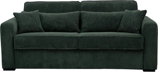 Vente-unique Schlafsofa Mondovi in Grün mit Holzelementen aus Buche, Breite: 214 cm - Bild 1