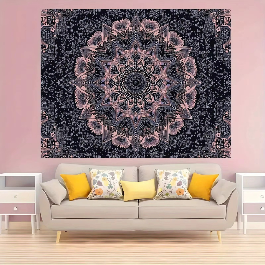 VIKAMA Vintage-Wandteppich mit geometrischem Mandala- und Blumenmuster in Rosa und Lila, rechteckige Textil-Wanddekoration, Breite: 60 cm, Höhe: 40 cm - Bild 2