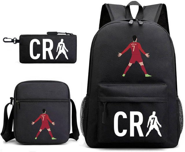 3-teiliges Schulrucksack-Set in Schwarz aus Oxford-Stoff mit großem Fassungsvermögen, Schultergurt und Federmäppchen - Bild 1