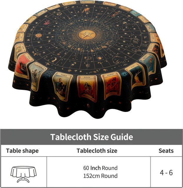 VIKAMA Runde Tischdecke mit Tarot-Print in Schwarz, Durchmesser: 90 cm - Bild 1