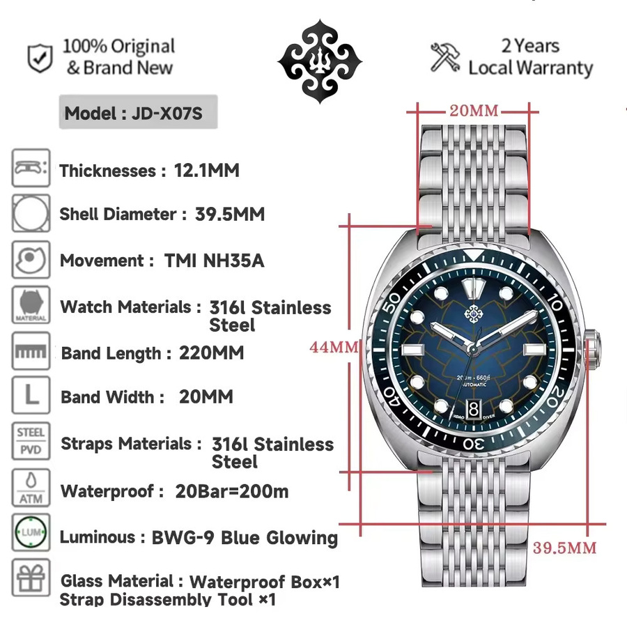 IXDAO Taucheruhr, Automatik, Edelstahl, Silber, Herren - Bild 2