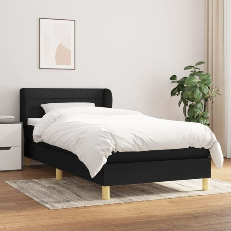 vidaxl Boxspringbett mit Matratze aus Stoff und Massivholz in Schwarz, B/T/H: 90 x 190 cm - Bild 1