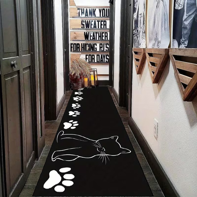 Elegante Läufermatte mit Katzenpfotenabdruck in Schwarz, B/H: 120 x 40 cm - Bild 1