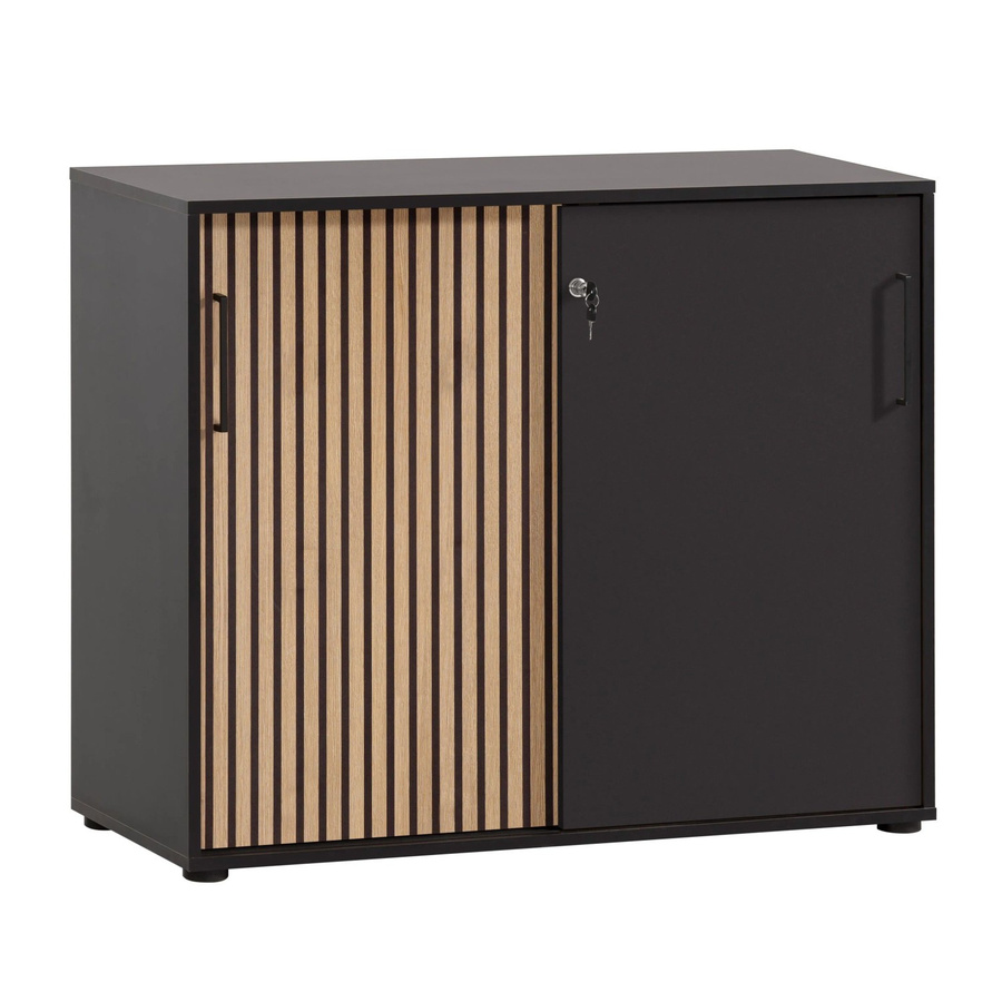 Schildmeyer Büroschrank Hank Schiebetürenschrank mit Holzdekor in Braun-Schwarz, B/H/T: 100,1 x 83,6 x 41 cm - Bild 2