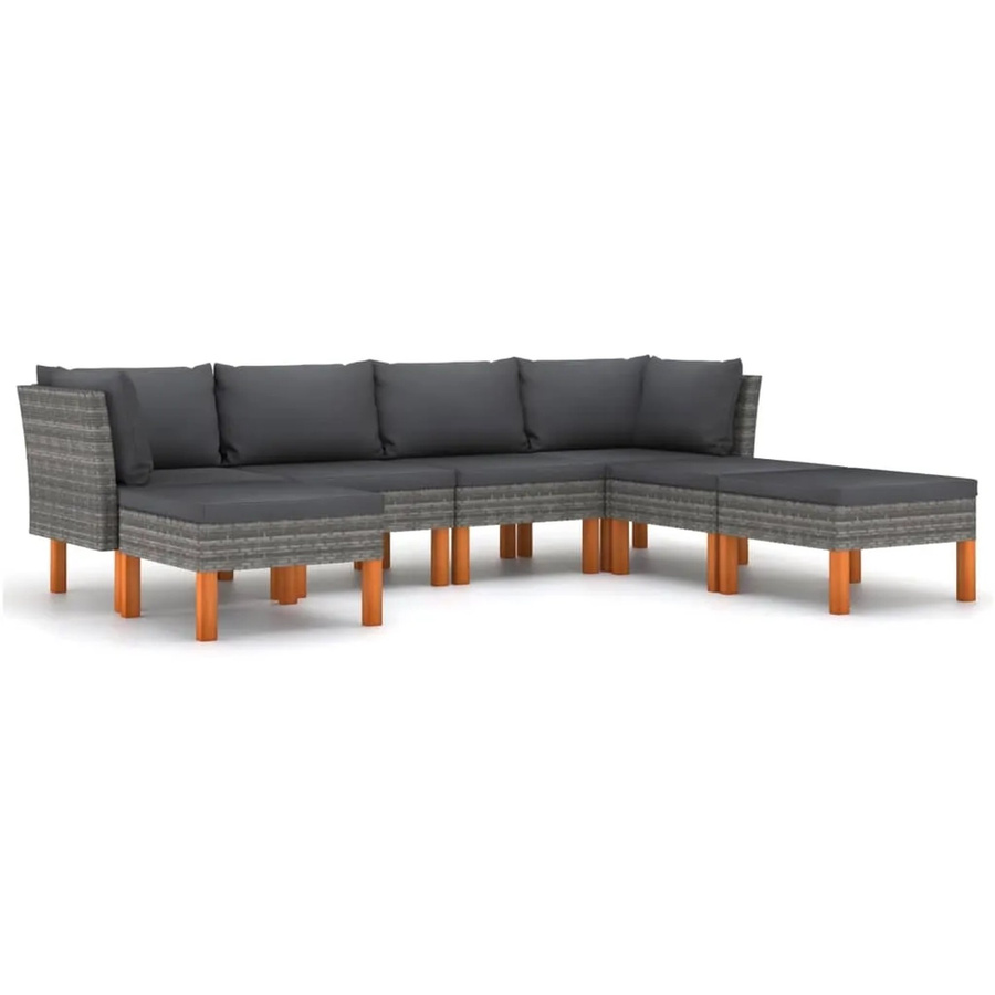 vidaXL 7-tlg Garten-Lounge-Set aus Poly-Rattan in Grau mit Kissen und Eukalyptusholz - Bild 2