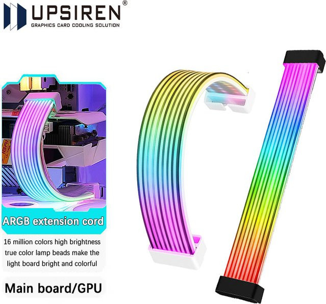UPSIREN Biegsame ARGB-Lichtplatine in Schwarz Multicolour für Grafikkarte und Motherboard als dekorativer Lichtstreifen - Bild 1