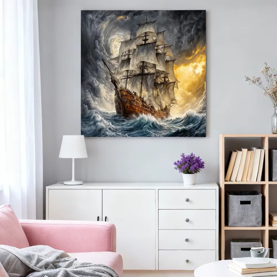 HUACAN Diamant-Malerei Segelboot bei Sonnenuntergang DIY Strass-Kunstbild als Seelandschaft in Mehrfarbig, B: 30,0 cm, H: 30,0 cm - Bild 2