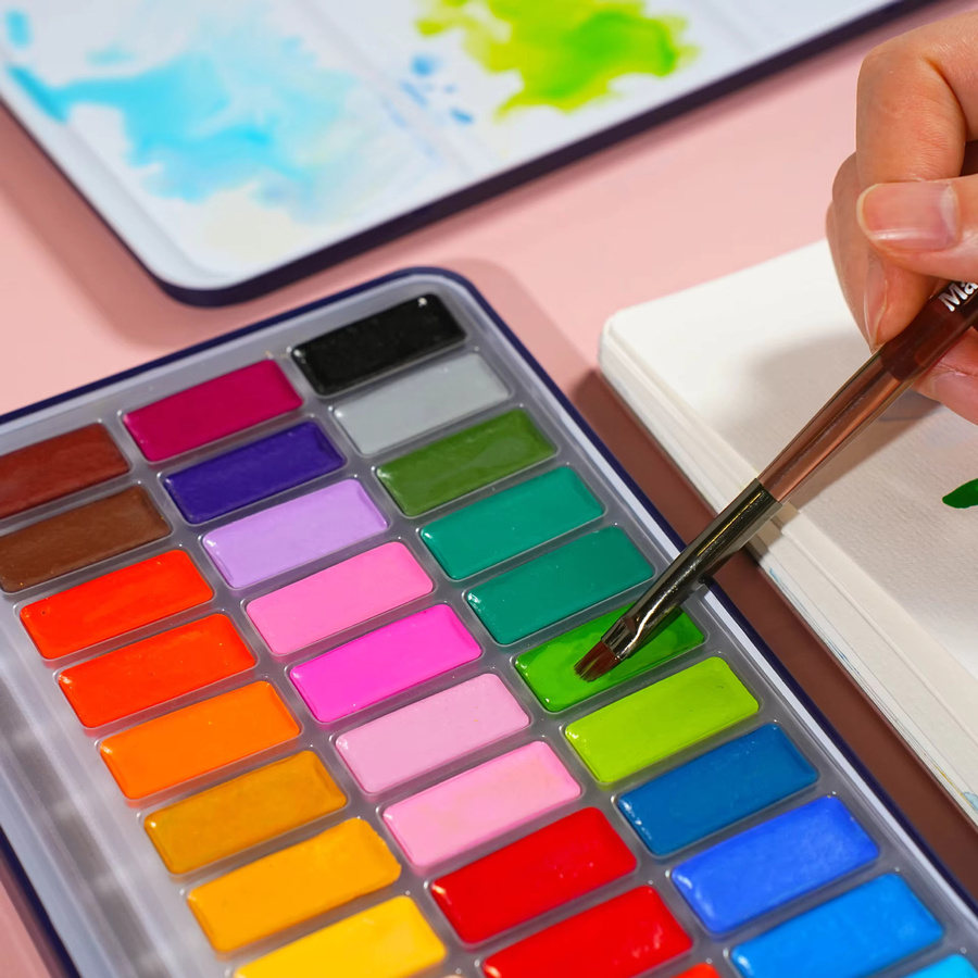 Tragbares Aquarellfarben-Set mit Pinsel und festen Pigmenten in Multicolour für Outdoor-Skizzen - Bild 2