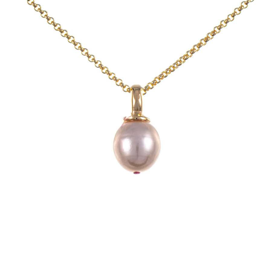 Anhänger Perle mit Kette, 925 Silber vergoldet, Damen - Bild 1