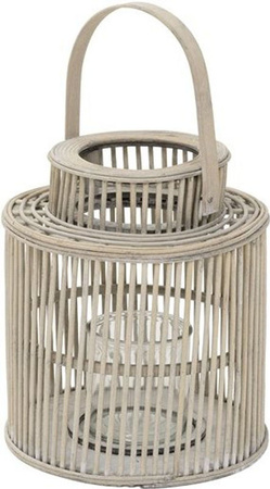 ECD Germany Bambus Laterne Windlicht in Braun und Beige mit Glas, Boho Kerzenhalter für Garten und Dekoration, H: 40,5 cm, B: 24,5 cm, T: 24,5 cm